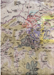 Aperçu des cartes de Sartar originelles de Greg Stafford, sur lesquelles apparaissent les terres des Cinsina
